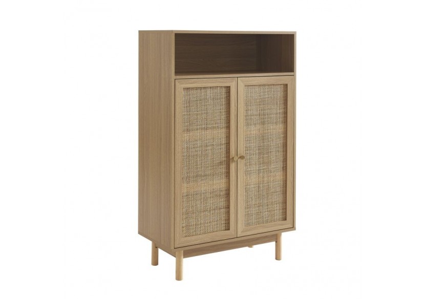 Buffet HELENA effet chêne et cannage rotin 2 portes 80 cm