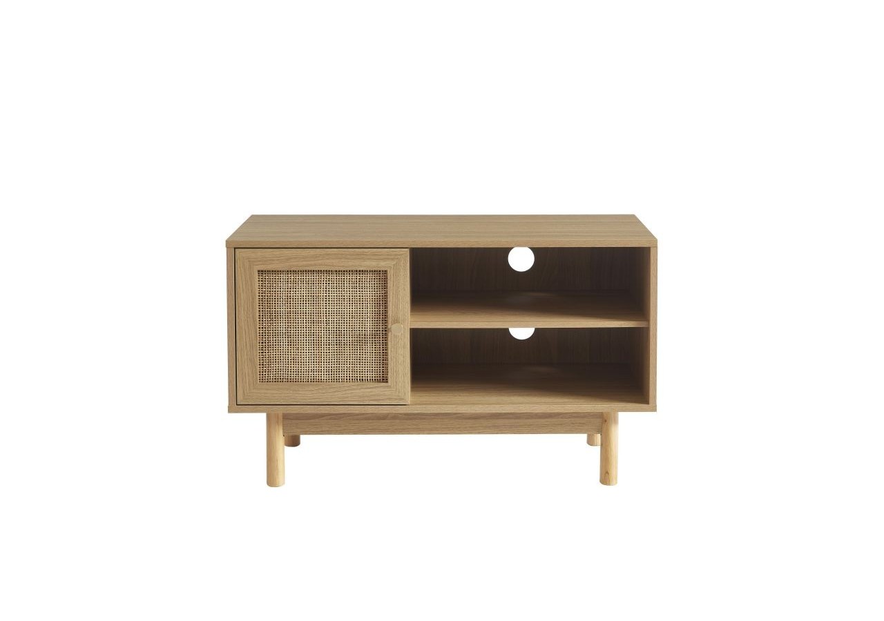 Meuble tv HELENA effet chêne et cannage rotin 90cm