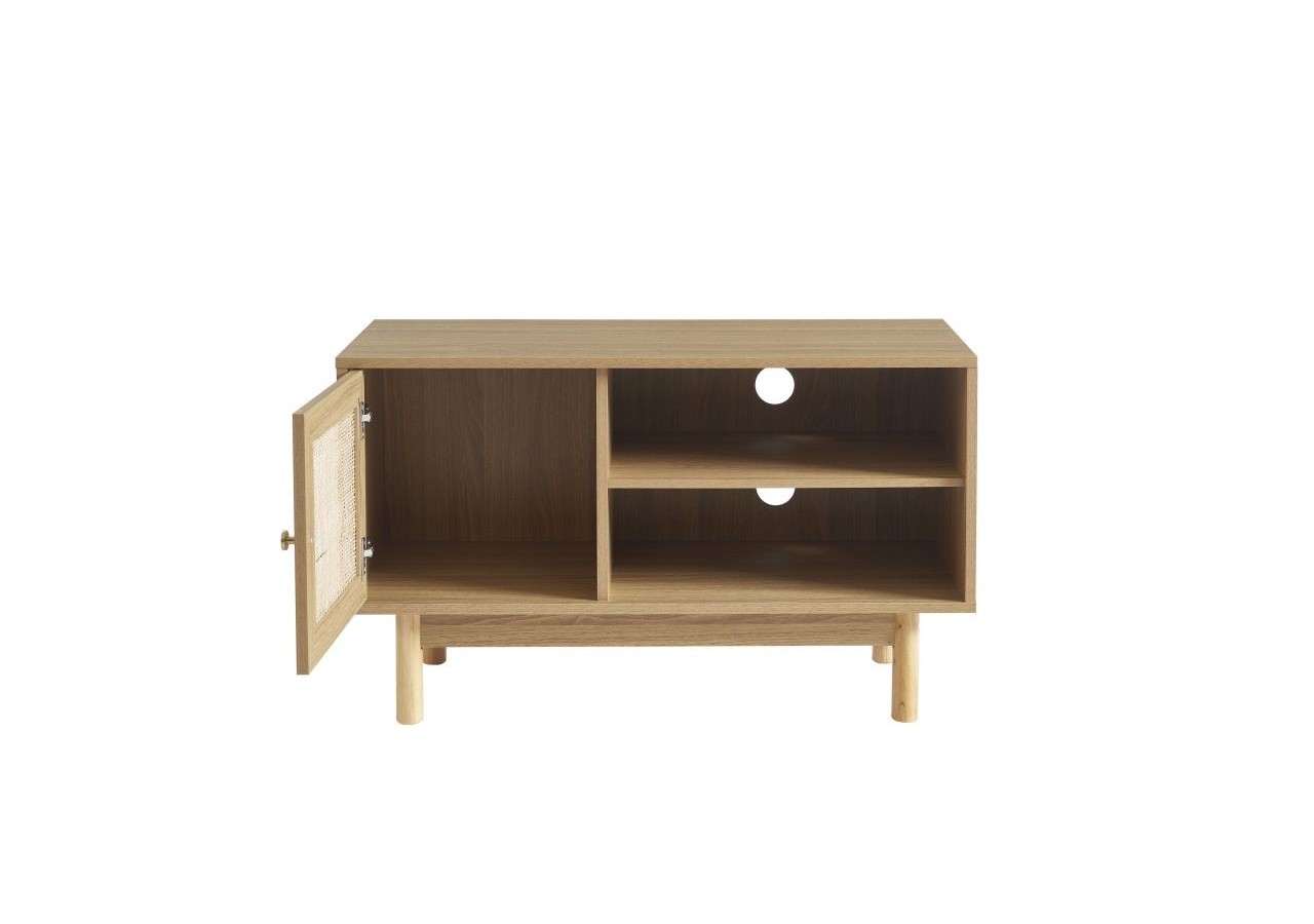 Meuble tv HELENA effet chêne et cannage rotin 90cm