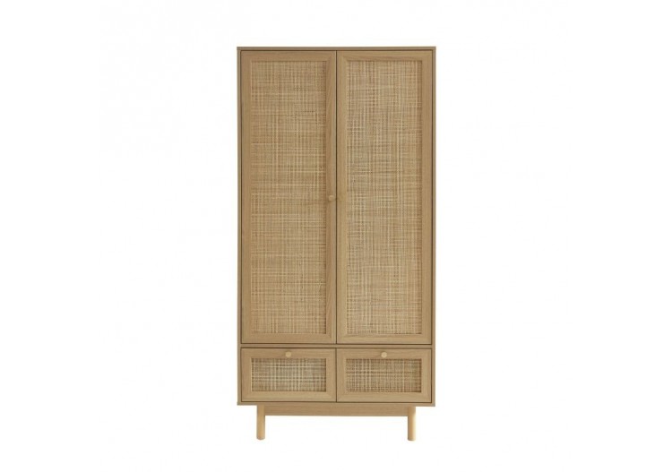 Armoire HELENA effet chêne et cannage rotin 90cm