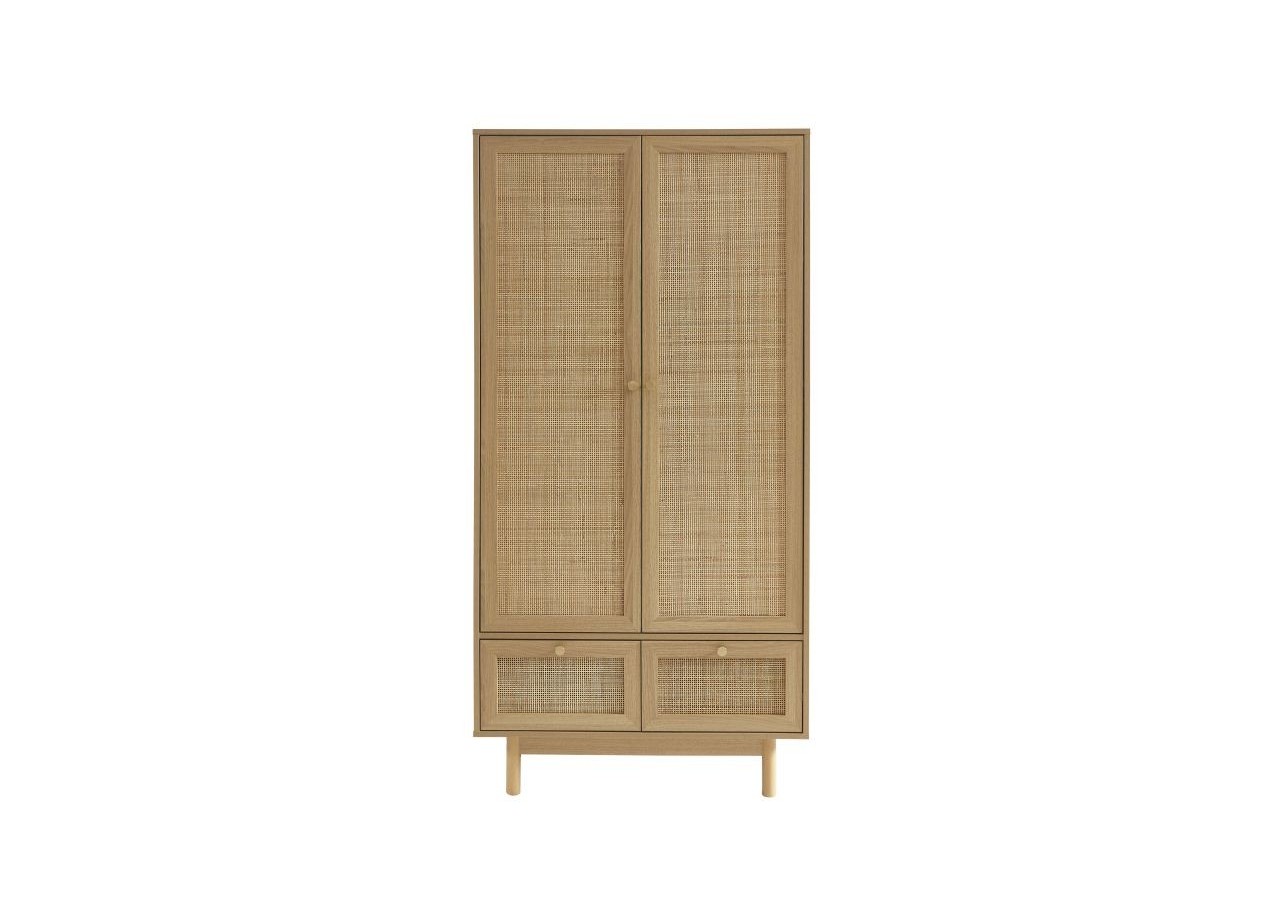Armoire HELENA effet chêne et cannage rotin 90cm