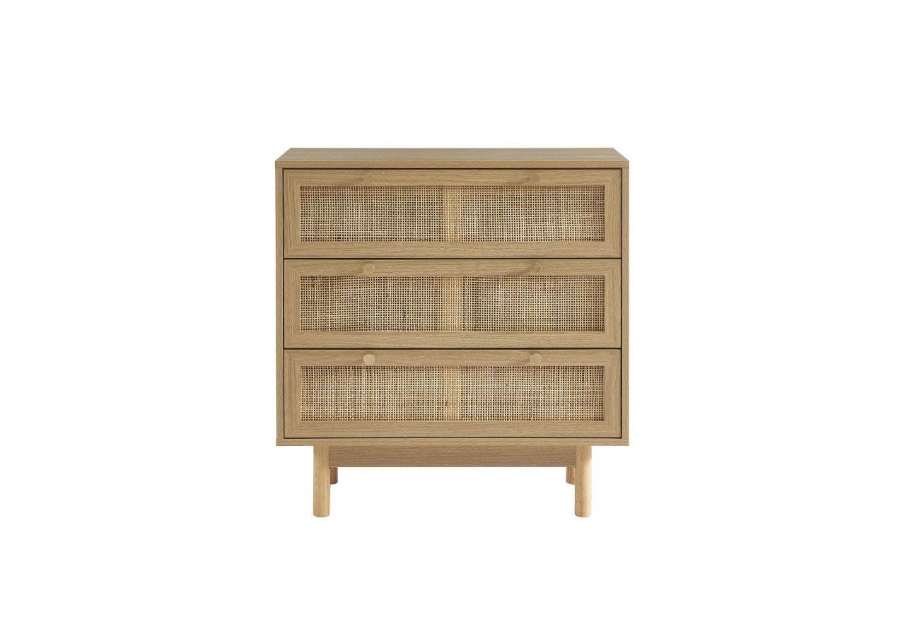 Commode HELENA effet chêne et cannage rotin 3 tiroirs