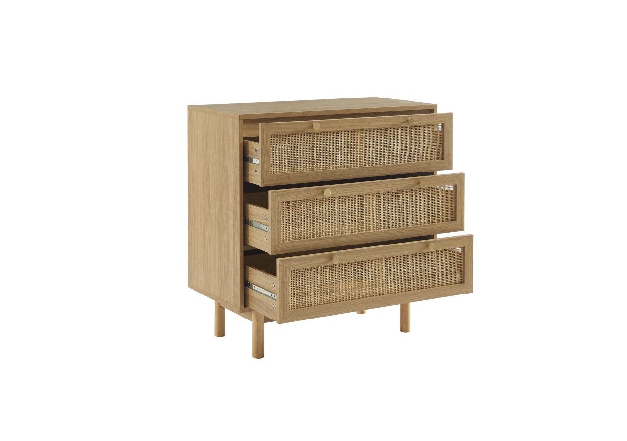 Commode HELENA effet chêne et cannage rotin 3 tiroirs