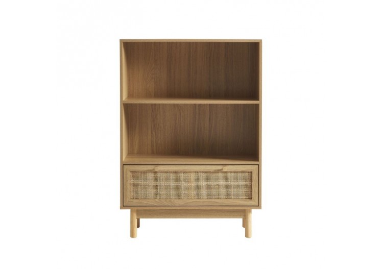 Bibliothèque HELENA effet chêne et cannage rotin 80cm