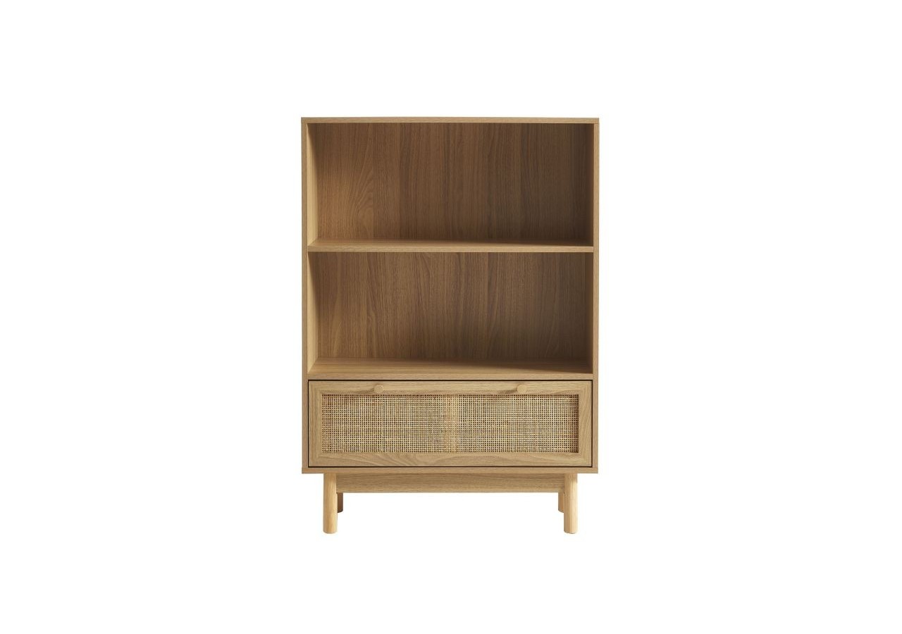 Bibliothèque HELENA effet chêne et cannage rotin 80cm