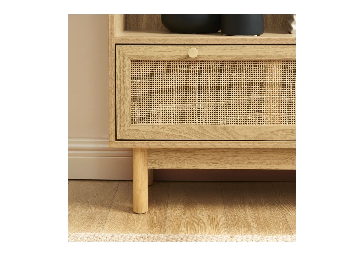 Bibliothèque HELENA effet chêne et cannage rotin 80cm