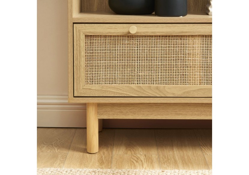 Bibliothèque HELENA effet chêne et cannage rotin 80cm