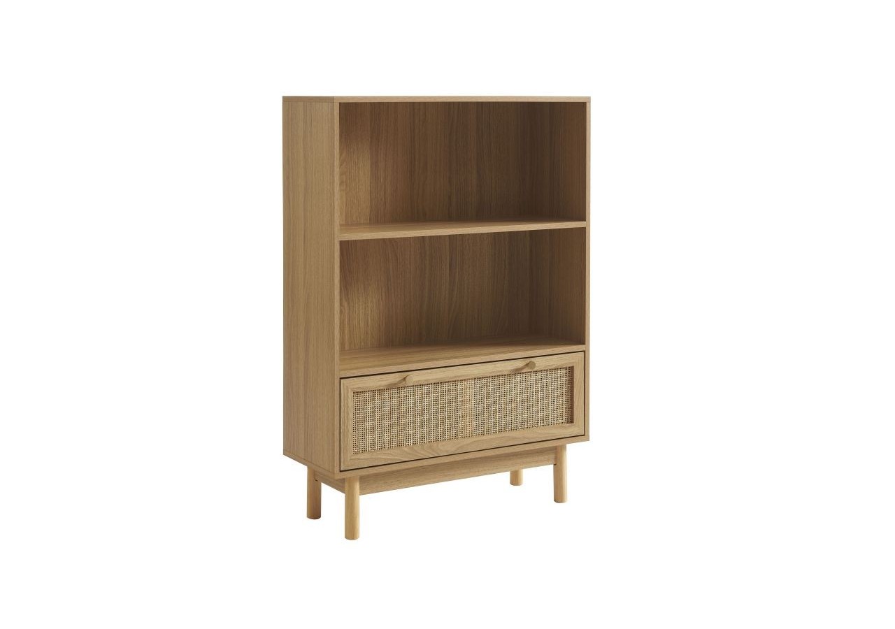 Bibliothèque HELENA effet chêne et cannage rotin 80cm
