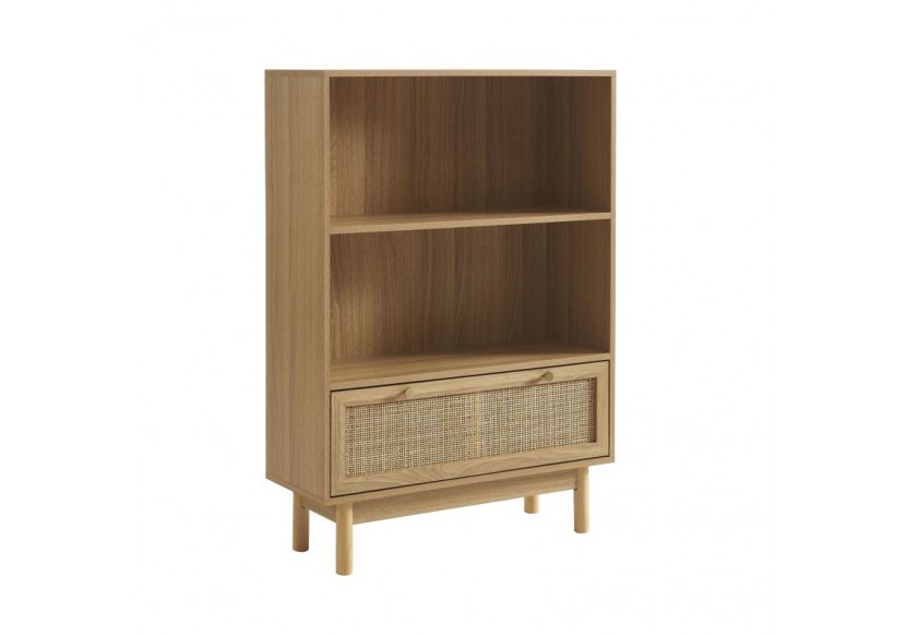 Bibliothèque HELENA effet chêne et cannage rotin 80cm