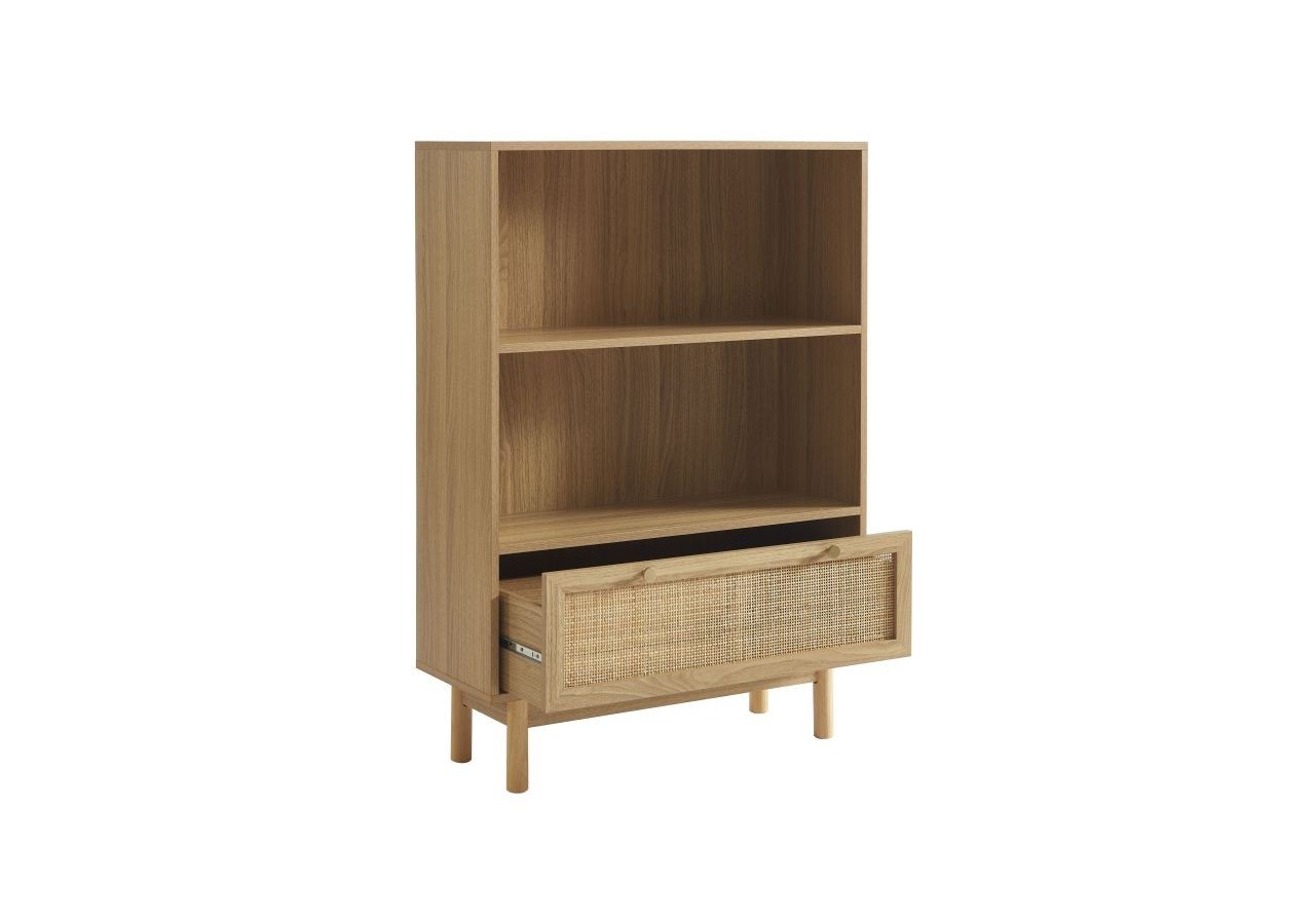 Bibliothèque HELENA effet chêne et cannage rotin 80cm