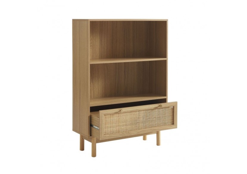 Bibliothèque HELENA effet chêne et cannage rotin 80cm