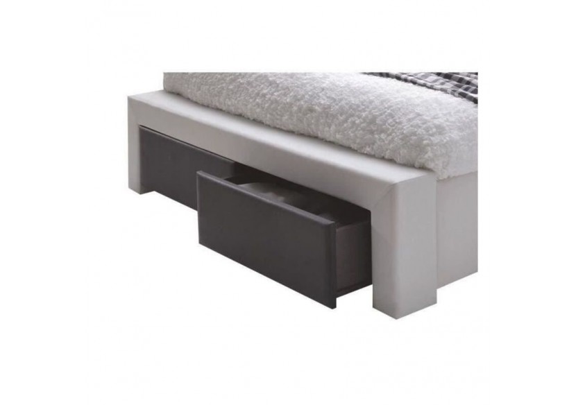 Lit à tiroirs IMAGINA simili blanc et noir 140x190 sommier inclus