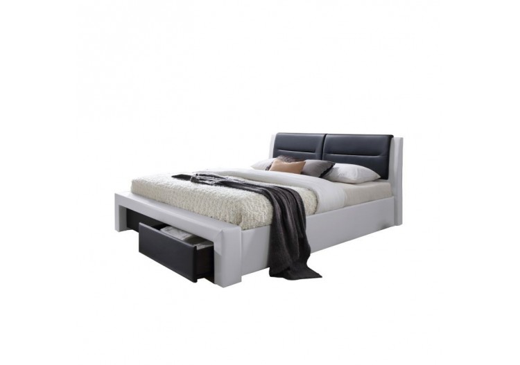 Lit à tiroirs IMAGINA simili blanc et noir 160x200 sommier inclus