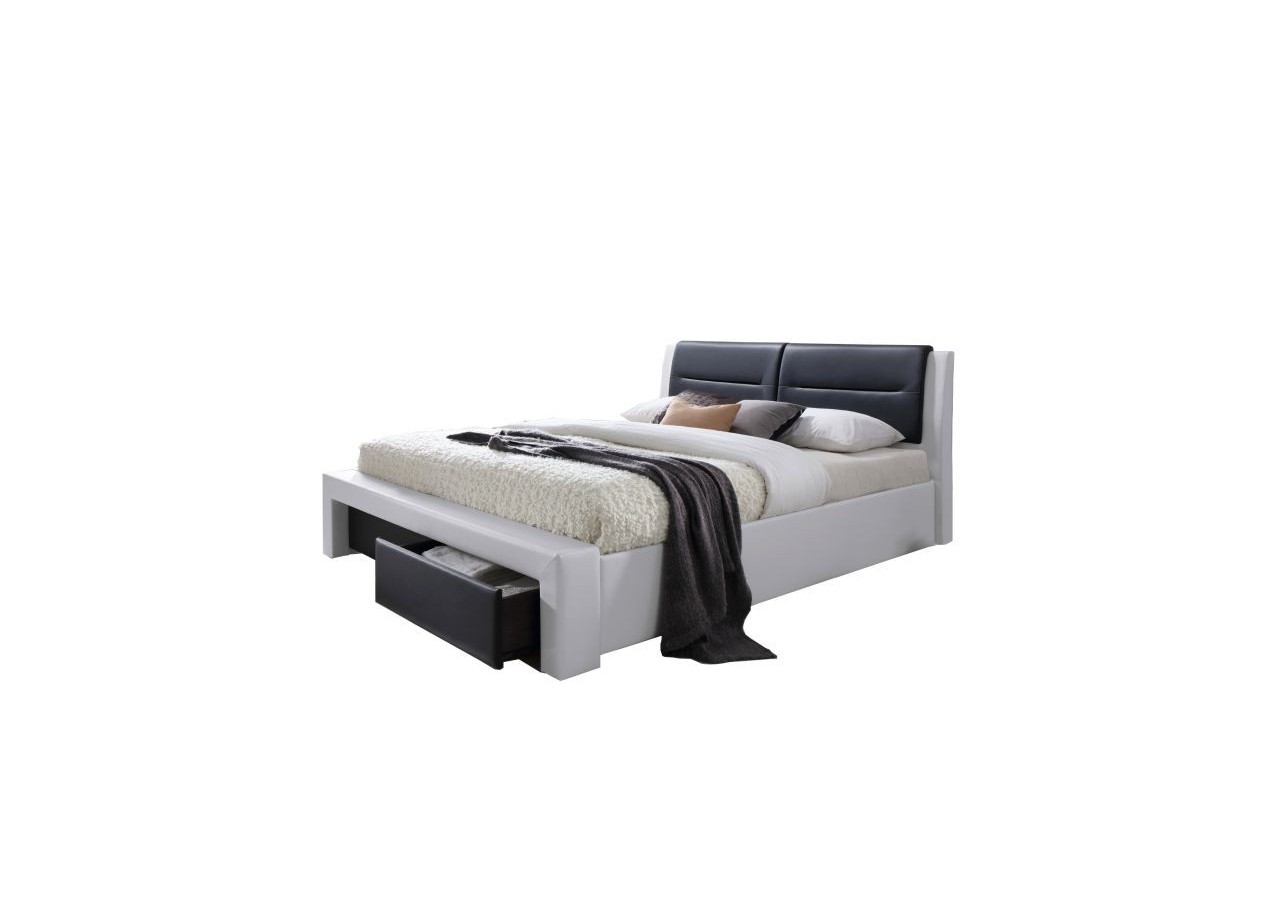 Lit à tiroirs IMAGINA simili blanc et noir 160x200 sommier inclus