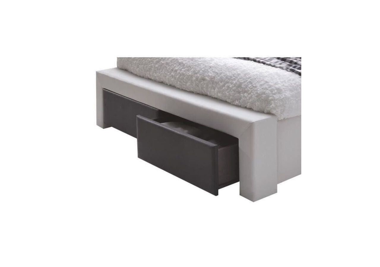 Lit à tiroirs IMAGINA simili blanc et noir 160x200 sommier inclus