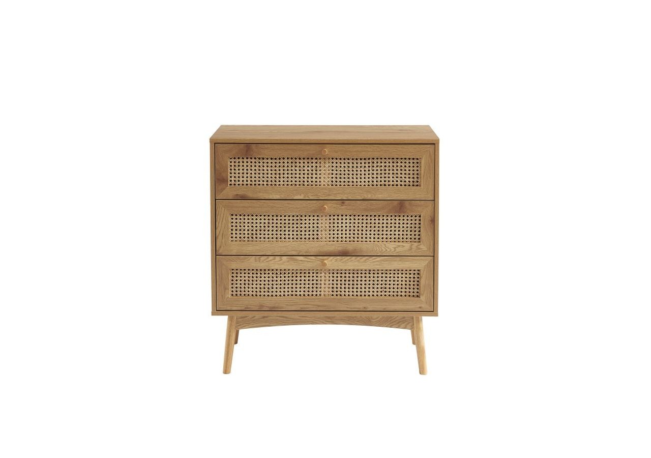 Commode INES effet chêne et cannage rotin 3 tiroirs