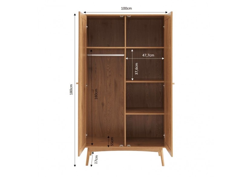 Armoire INES effet chêne et cannage rotin 2 portes