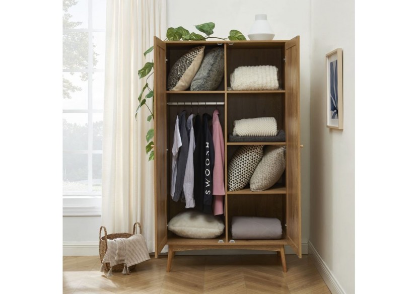 Armoire INES effet chêne et cannage rotin 2 portes