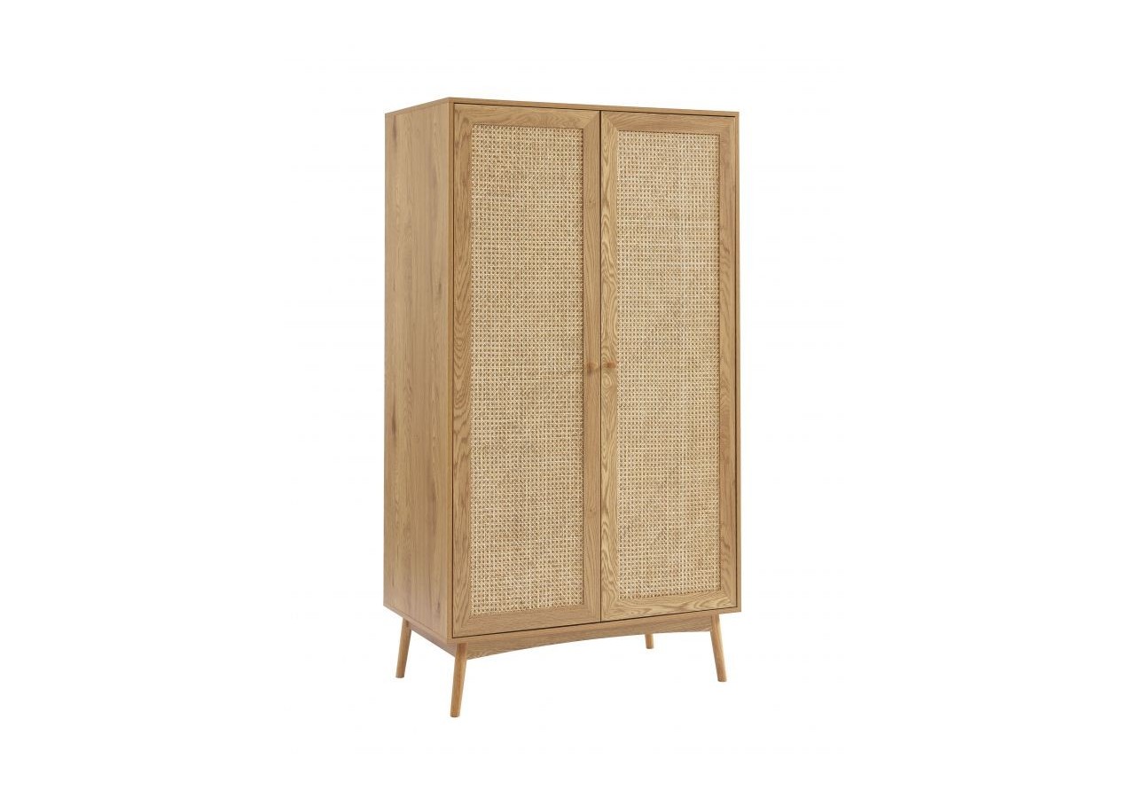 Armoire INES effet chêne et cannage rotin 2 portes