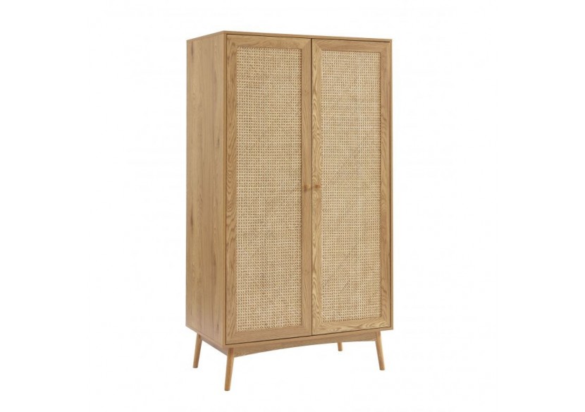 Armoire INES effet chêne et cannage rotin 2 portes