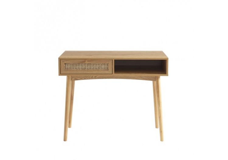 Bureau INES effet chêne et cannage rotin 1 tiroir