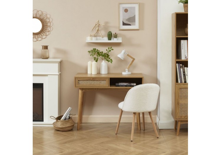 Bureau INES effet chêne et cannage rotin 1 tiroir 2