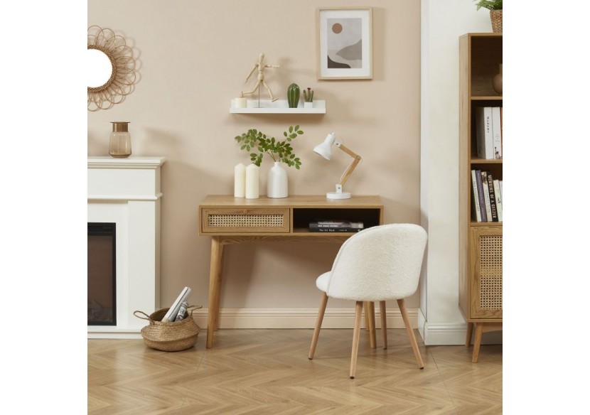 Bureau INES effet chêne et cannage rotin 1 tiroir