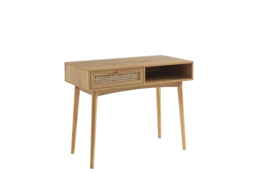 Bureau INES effet chêne et cannage rotin 1 tiroir