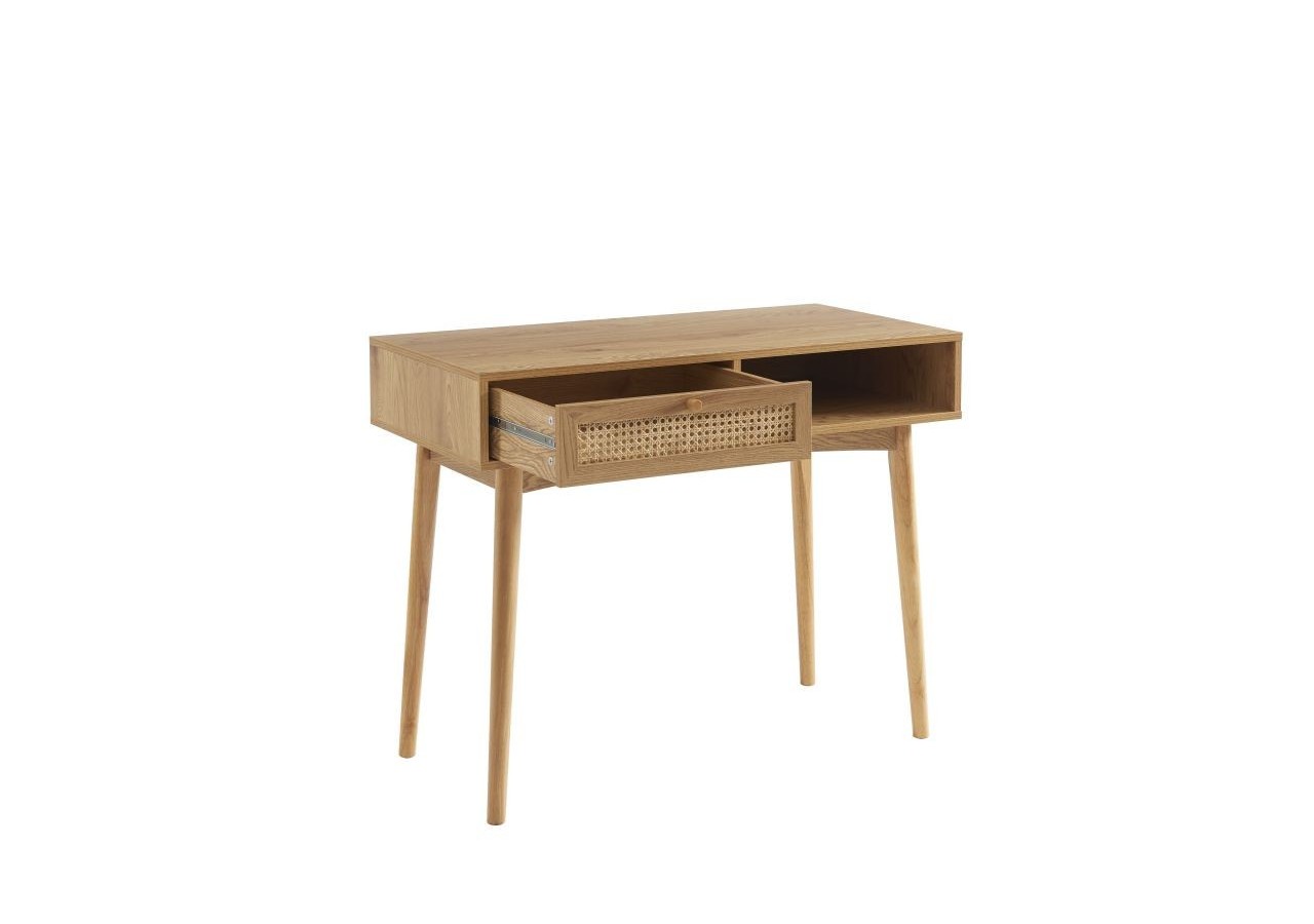 Bureau INES effet chêne et cannage rotin 1 tiroir