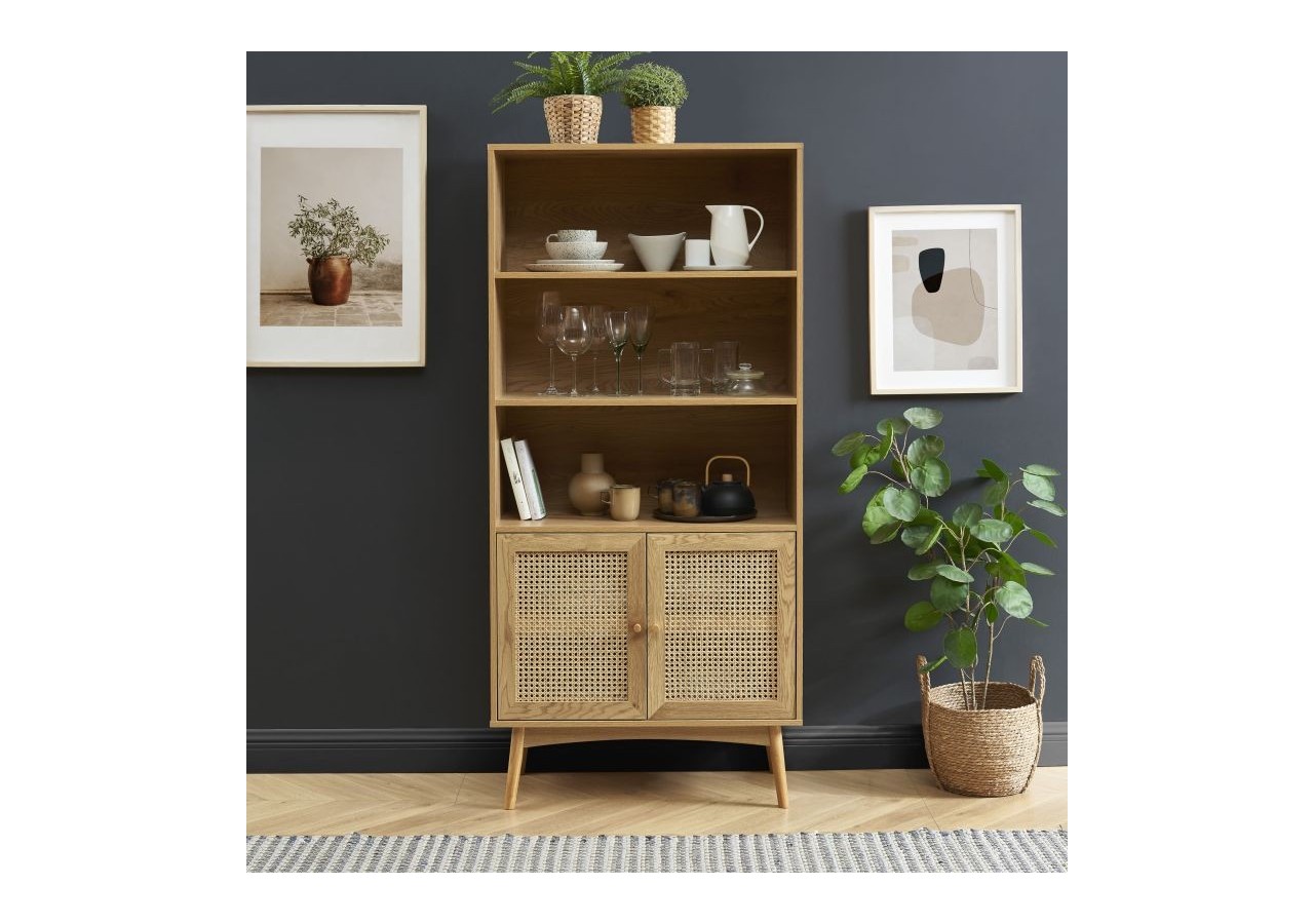 Bibliothèque INES effet chêne et cannage rotin