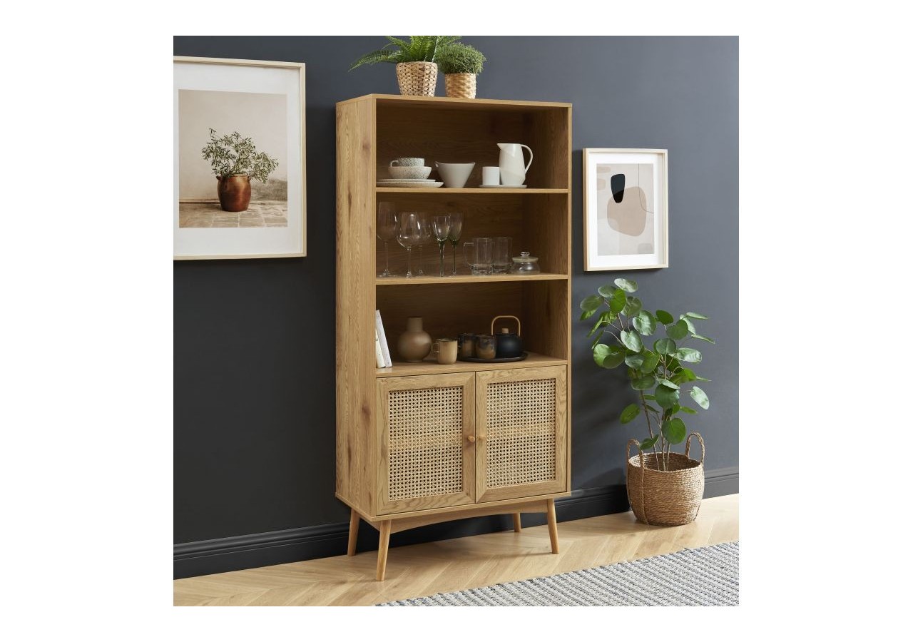 Bibliothèque INES effet chêne et cannage rotin