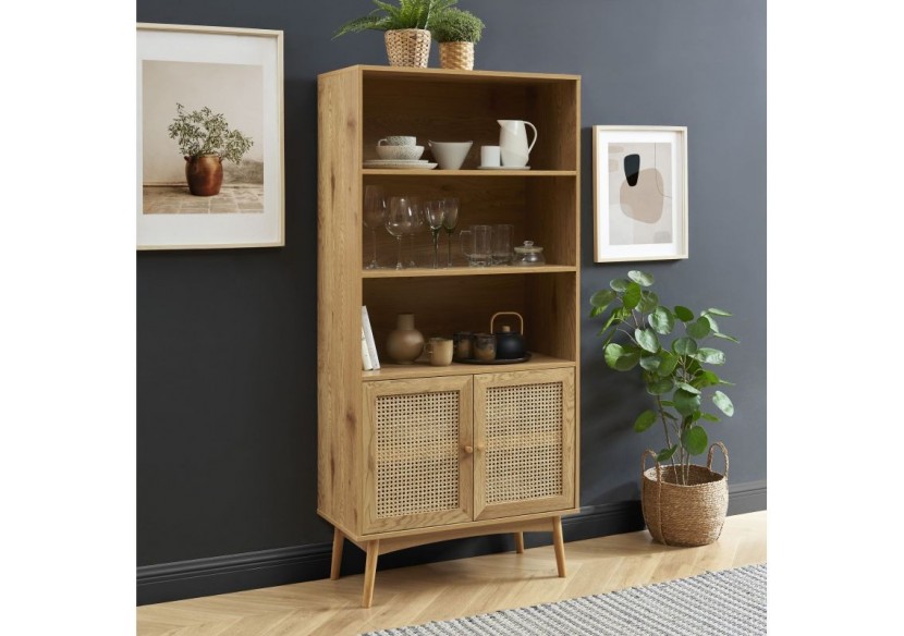 Bibliothèque INES effet chêne et cannage rotin