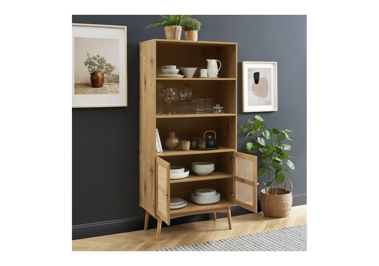 Bibliothèque INES effet chêne et cannage rotin