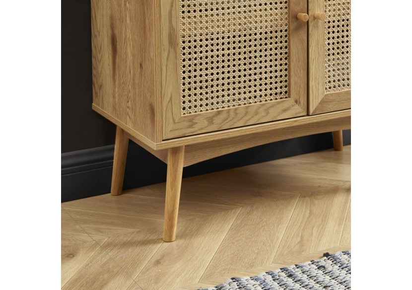 Bibliothèque INES effet chêne et cannage rotin