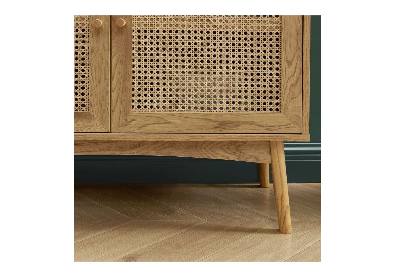 Buffet INES effet chêne et cannage rotin l90cm