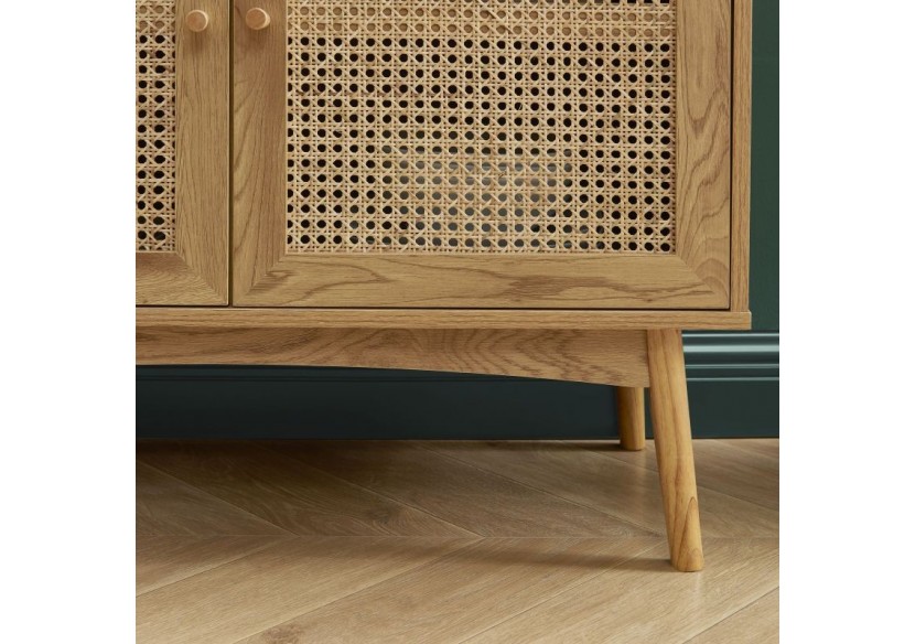 Buffet INES effet chêne et cannage rotin l90cm