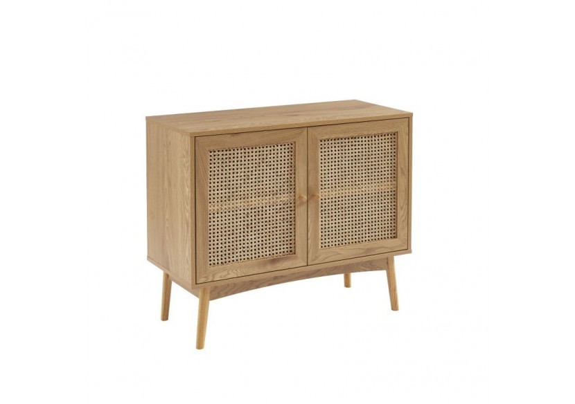 Buffet INES effet chêne et cannage rotin l90cm