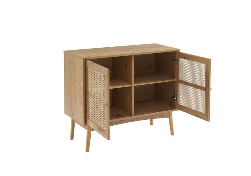 Buffet INES effet chêne et cannage rotin l90cm