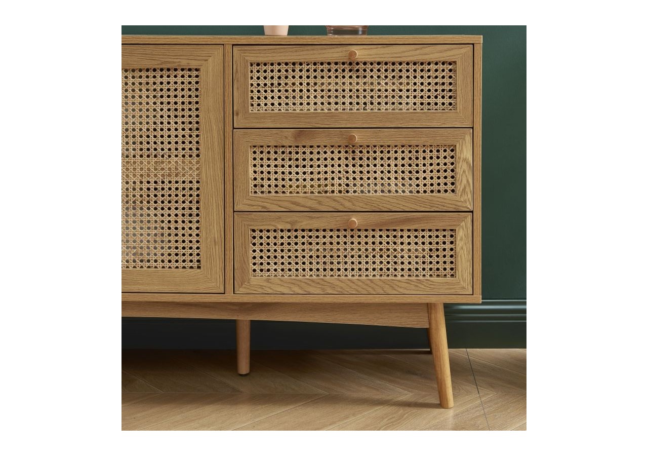 Buffet INES effet chêne et cannage rotin l150cm