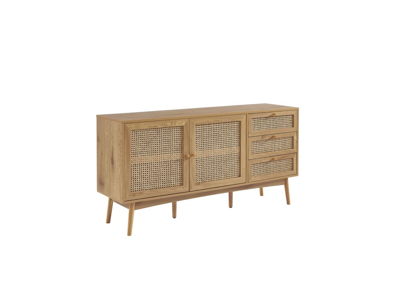 Buffet INES effet chêne et cannage rotin l150cm
