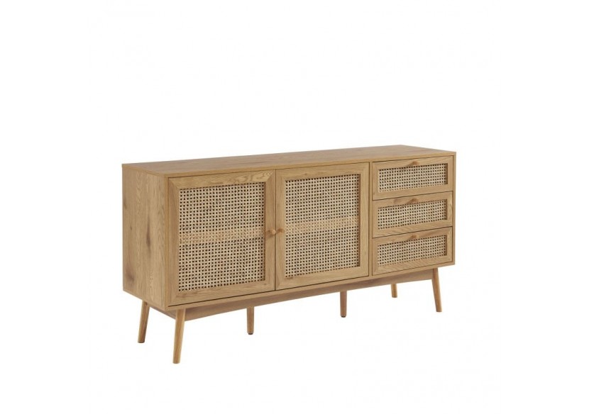 Buffet INES effet chêne et cannage rotin l150cm
