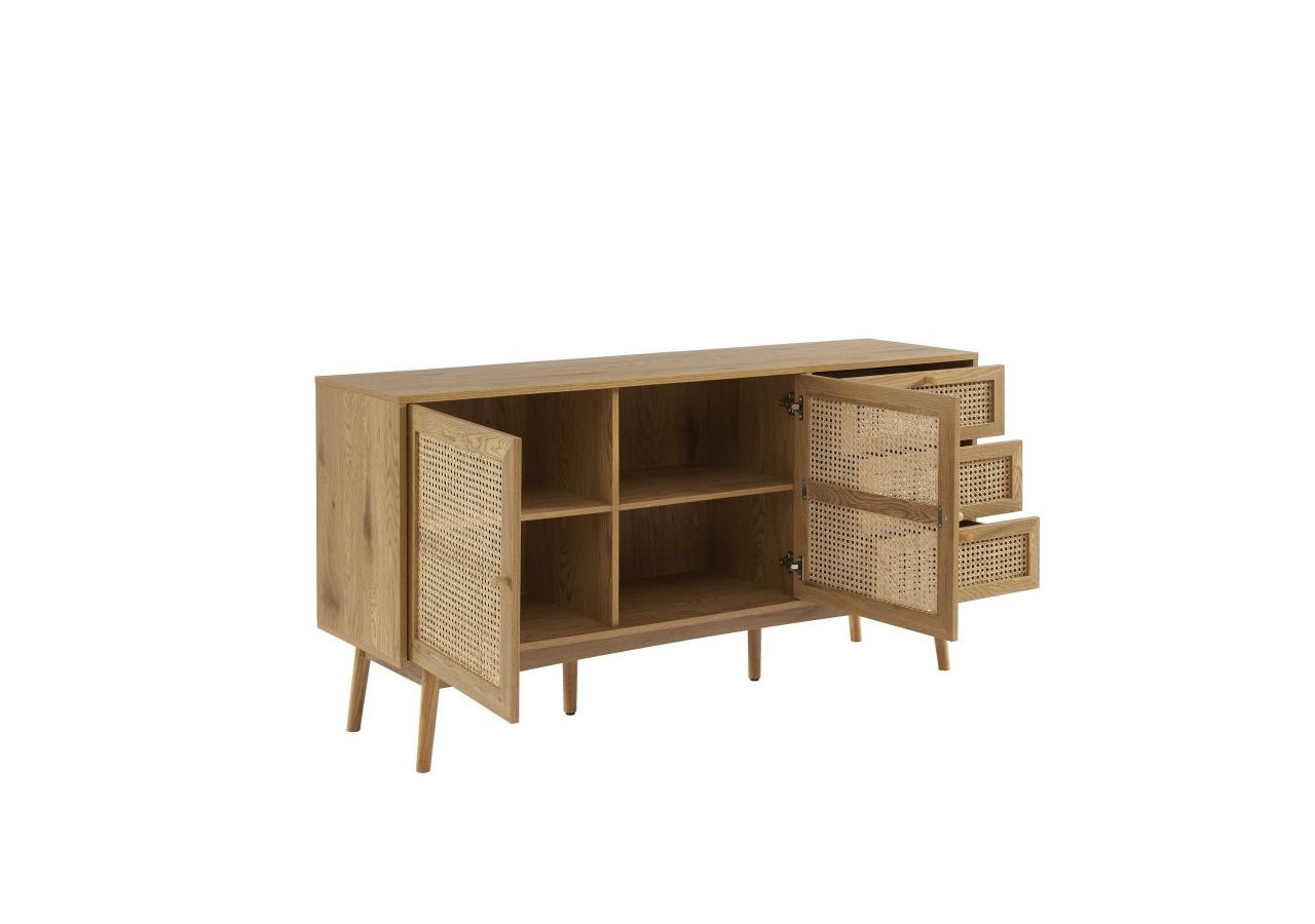 Buffet INES effet chêne et cannage rotin l150cm