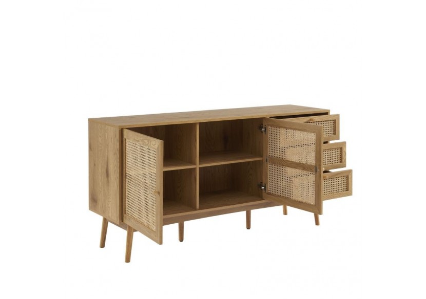 Buffet INES effet chêne et cannage rotin l150cm