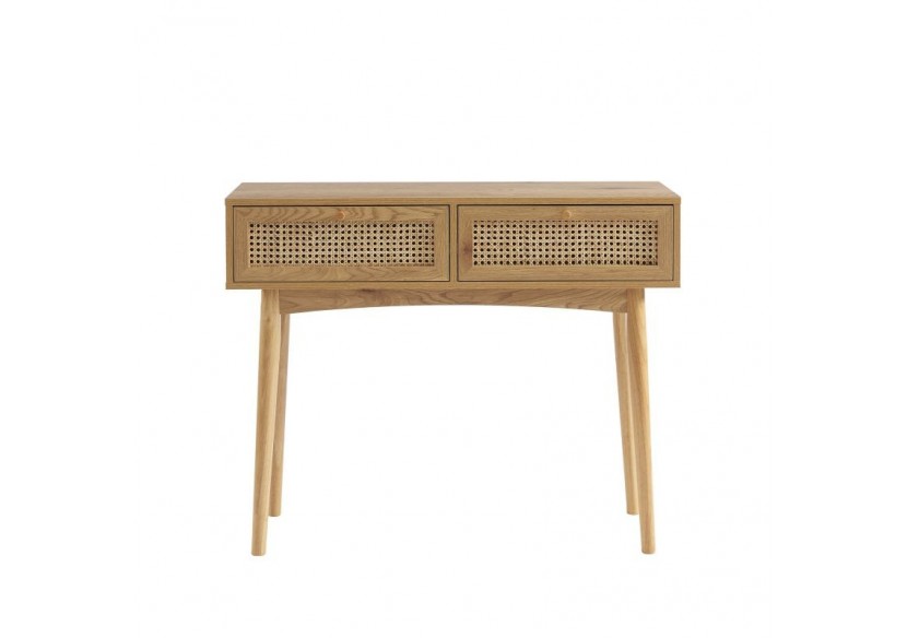 Console INES effet chêne et cannage rotin 2 tiroirs