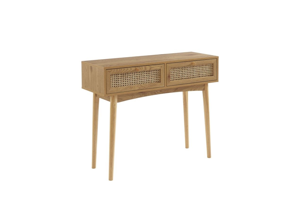 Console INES effet chêne et cannage rotin 2 tiroirs