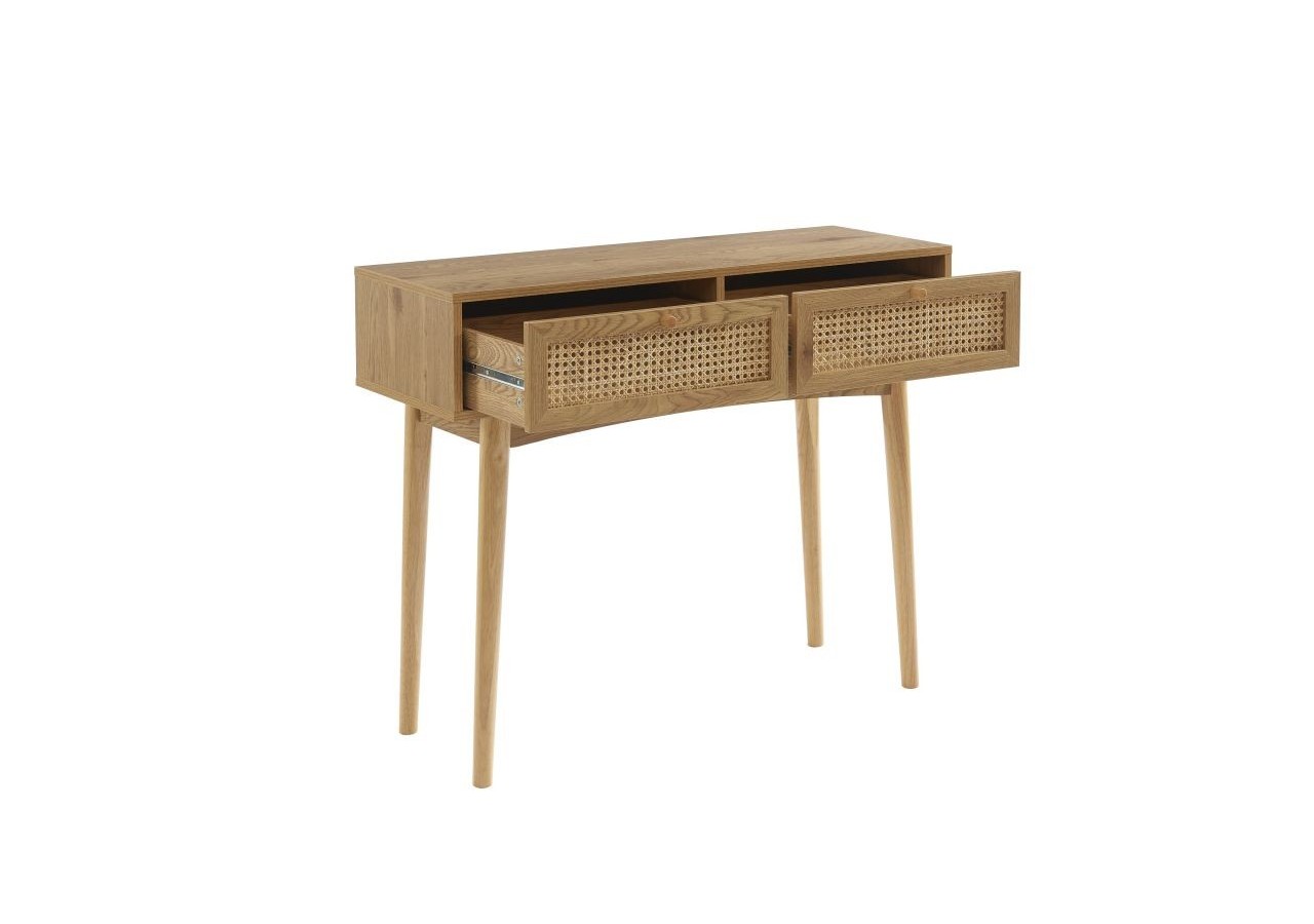 Console INES effet chêne et cannage rotin 2 tiroirs