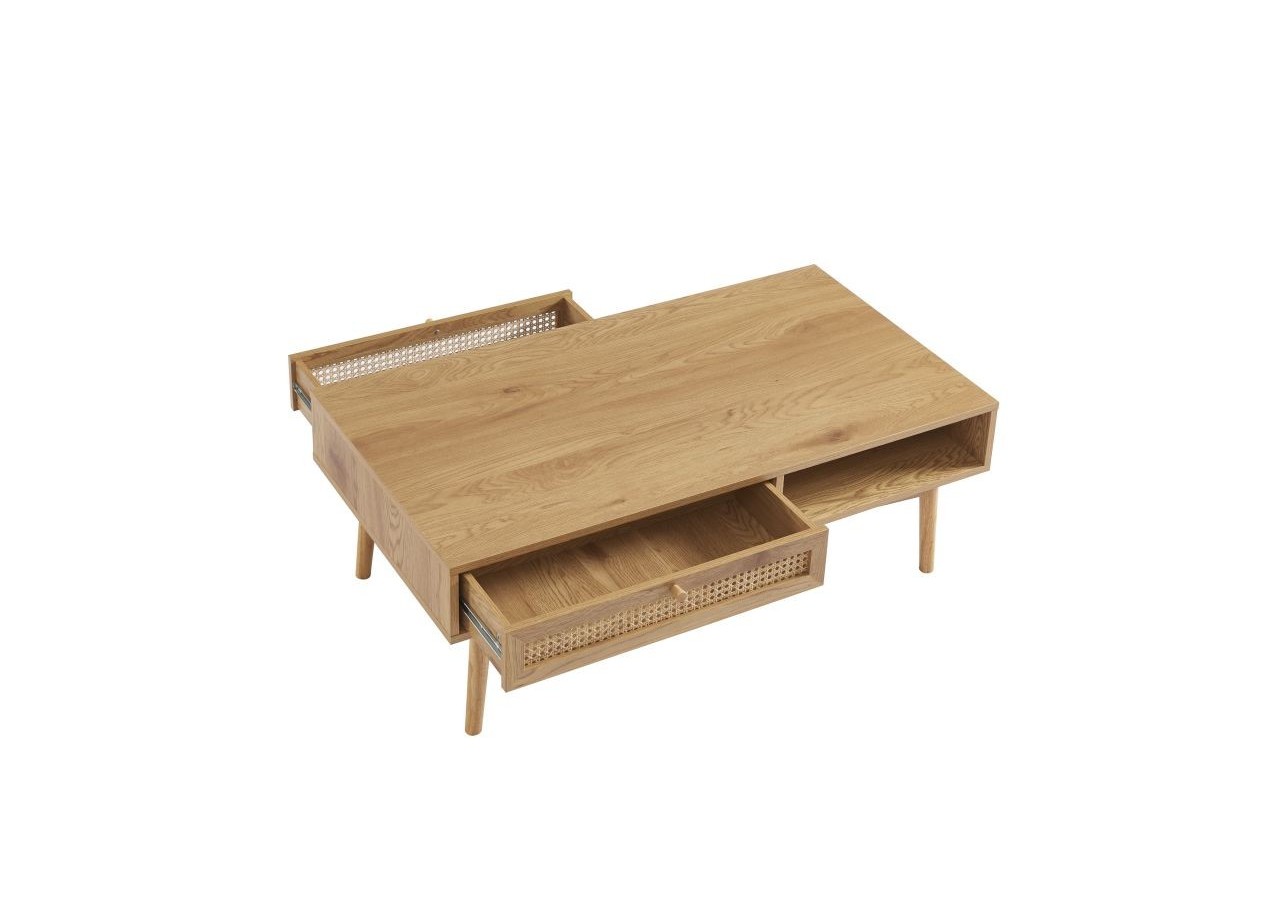 Table basse INES effet chêne et cannage rotin