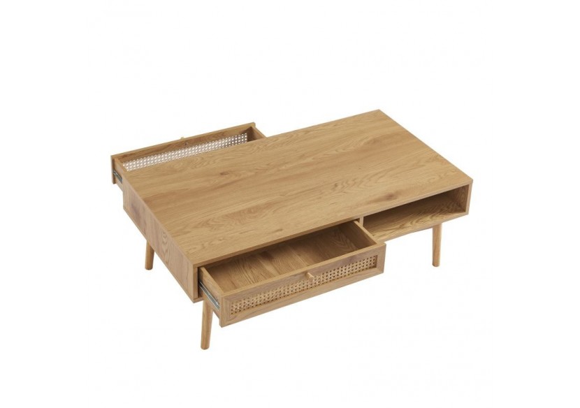 Table basse INES effet chêne et cannage rotin