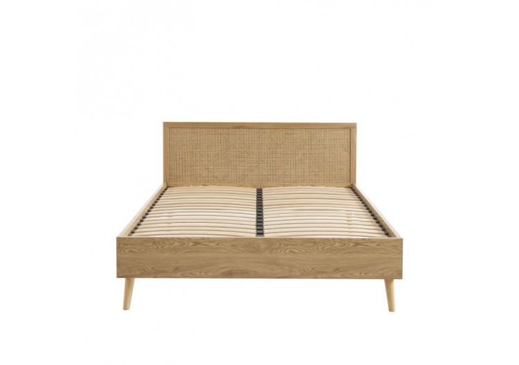 Lit double INES cannage rotin 140x190 sommier inclus