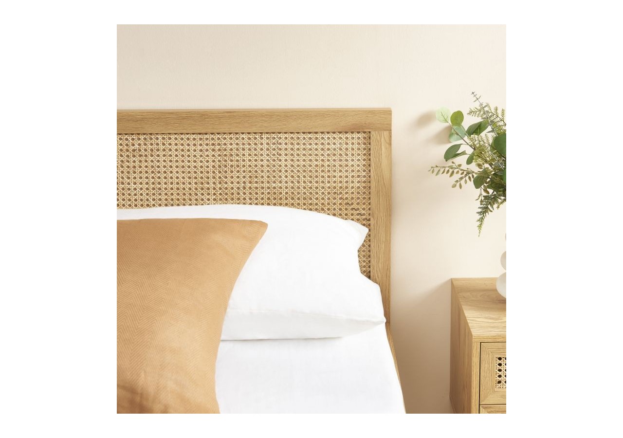 Lit double INES cannage rotin 140x190 sommier inclus